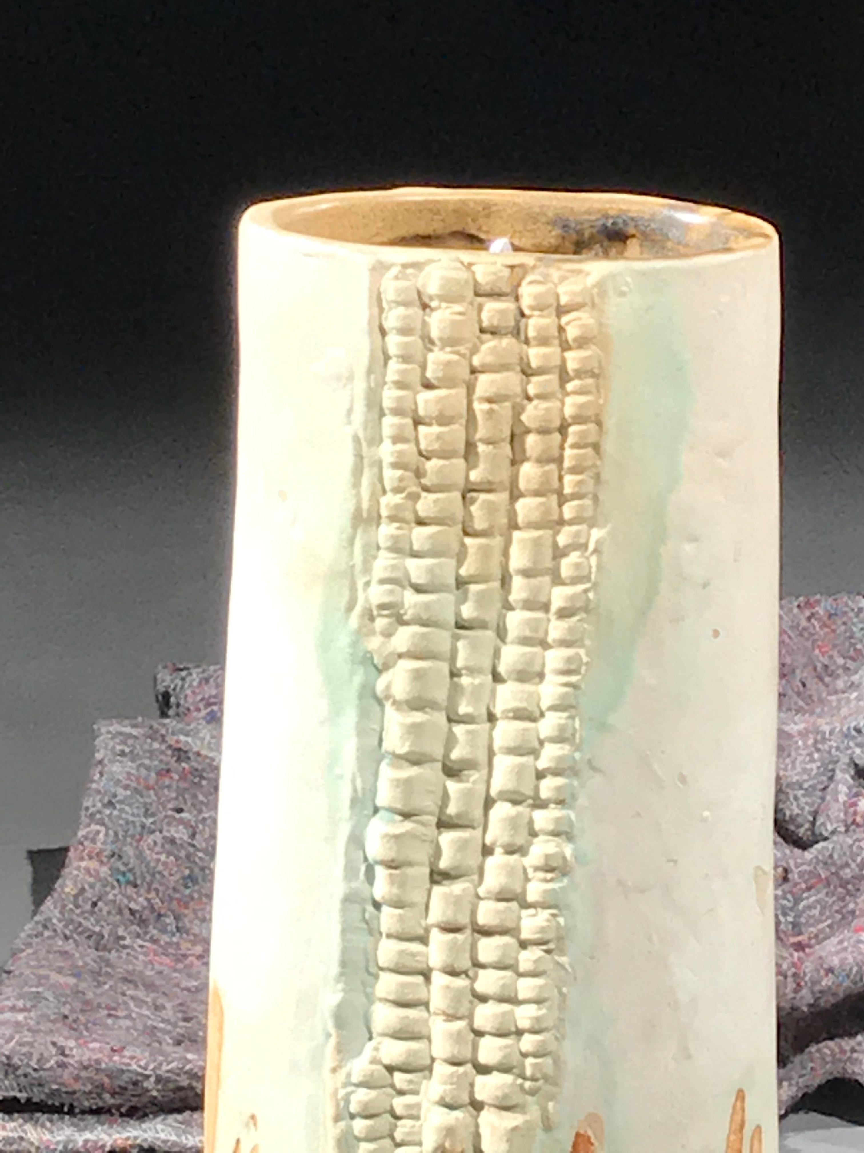 Vase Bernard Rooke Poterie Waterscape émaillée blanc brun bleu, 1960-1965 en vente 2