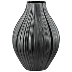 Vintage Martin Freyer Vase Porcelain Pleated Plissee Black 1968
