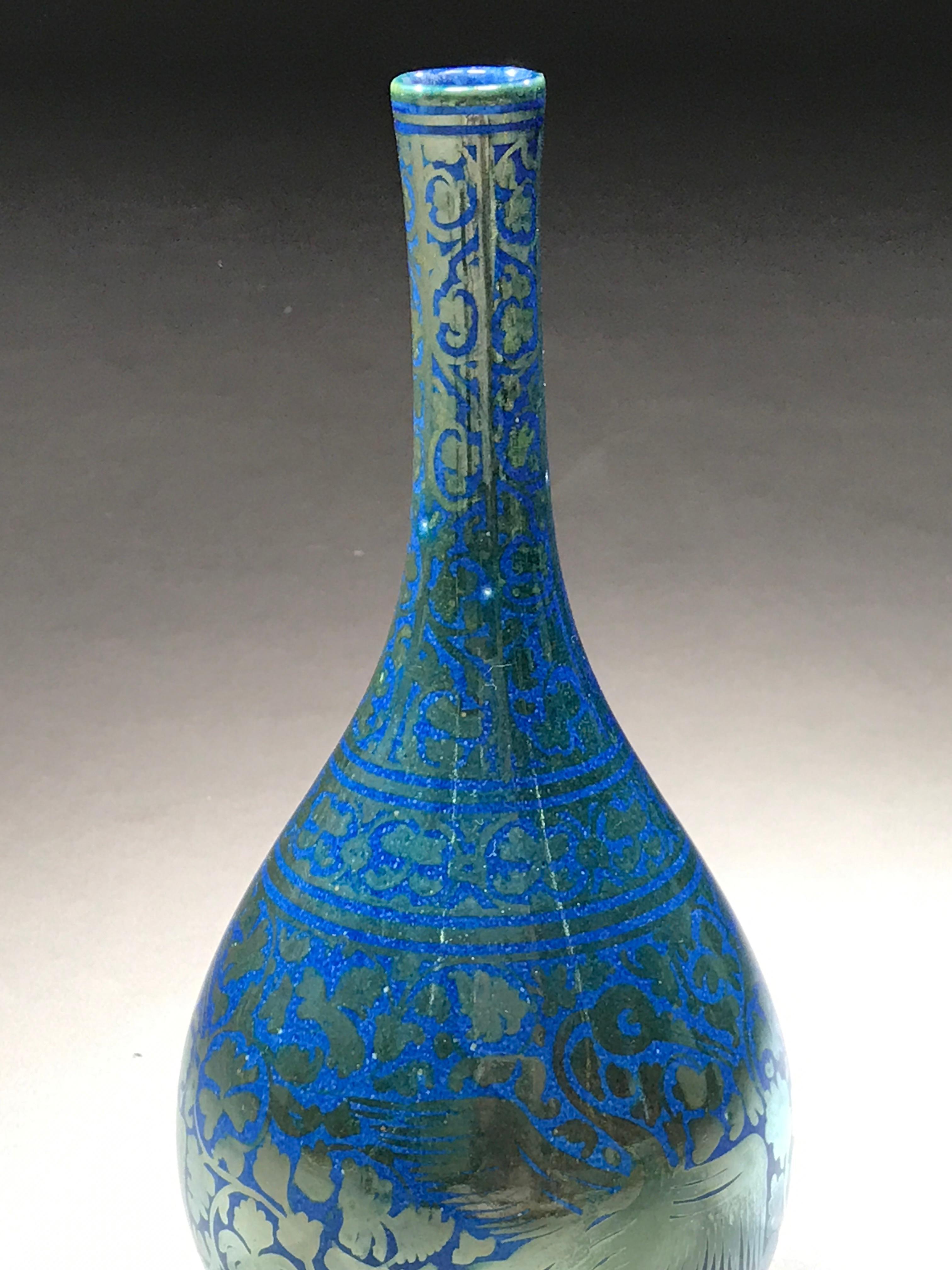 Ulisse Cantagalli Bottle Lustre Florence Phoenix Lapis Lazuli Blue Silver 7