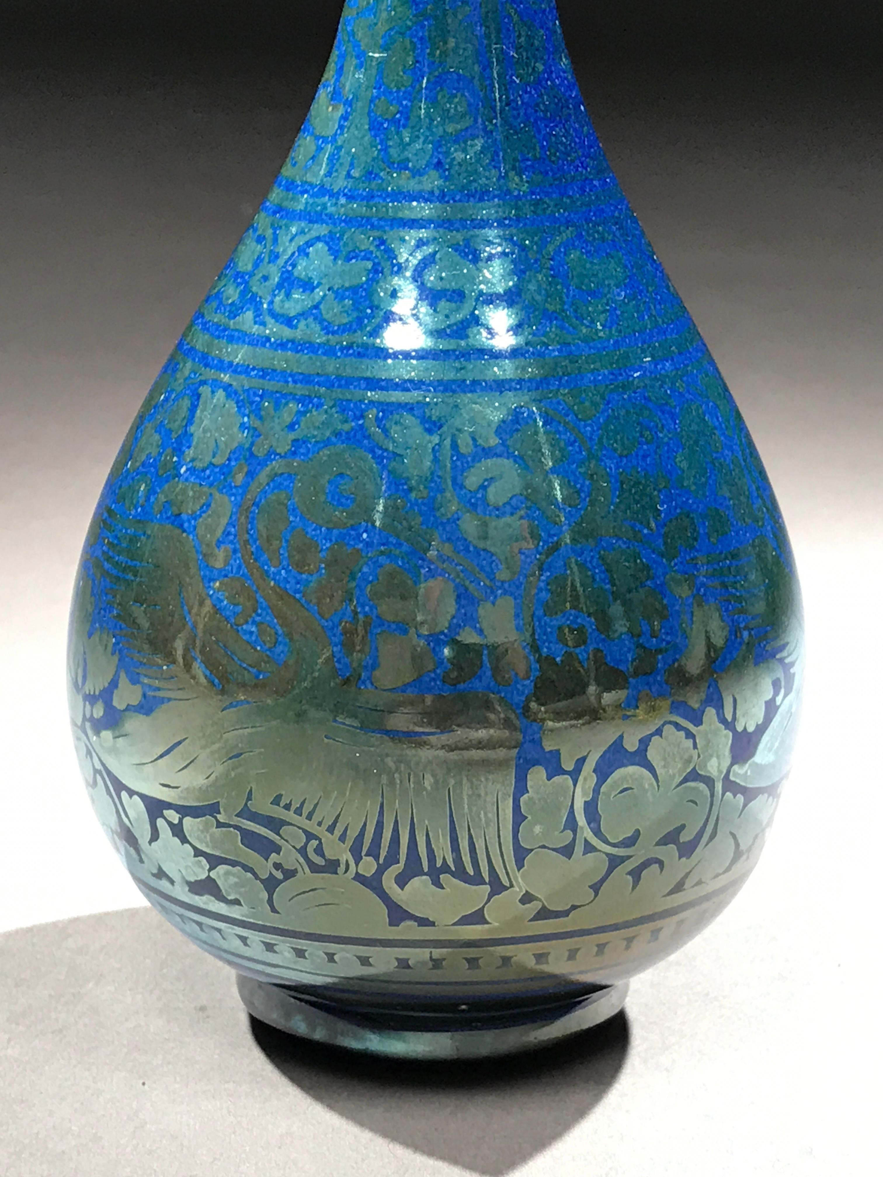 Ulisse Cantagalli Bottle Lustre Florence Phoenix Lapis Lazuli Blue Silver 8