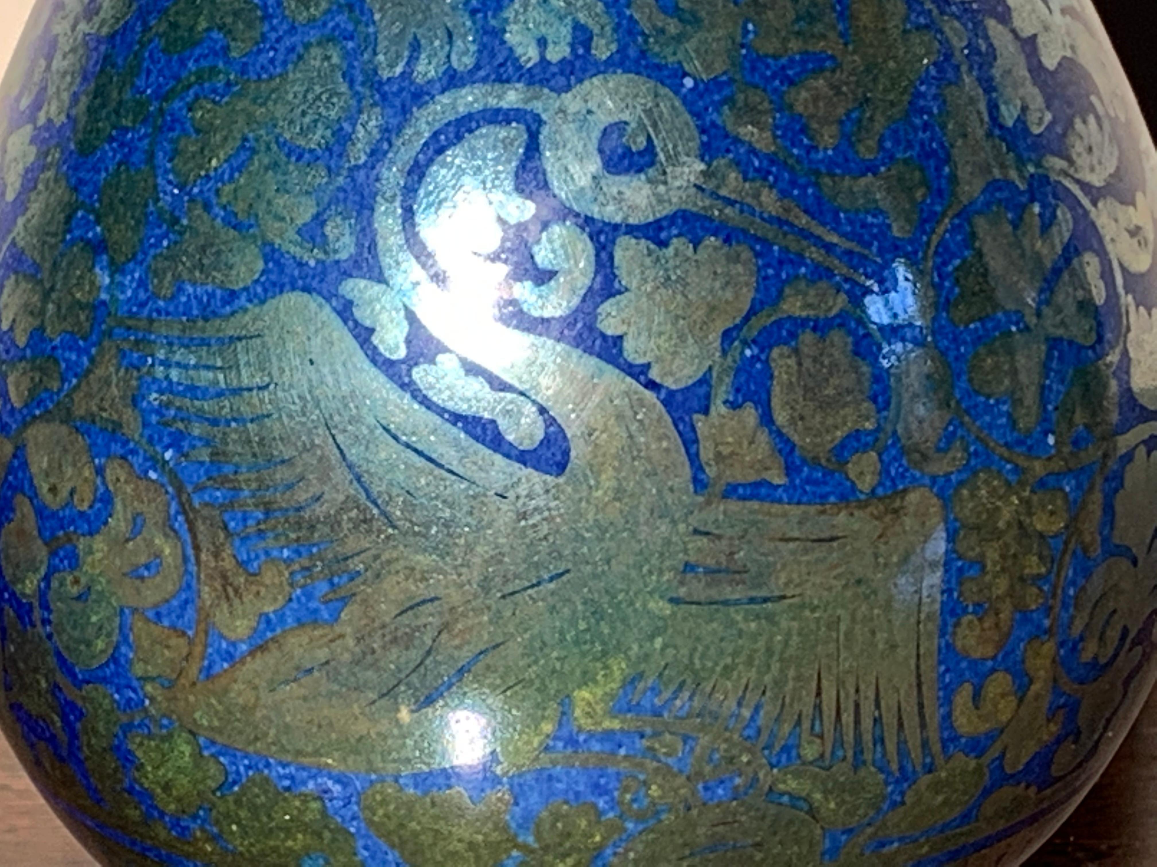 Ulisse Cantagalli Bottle Lustre Florence Phoenix Lapis Lazuli Blue Silver 10