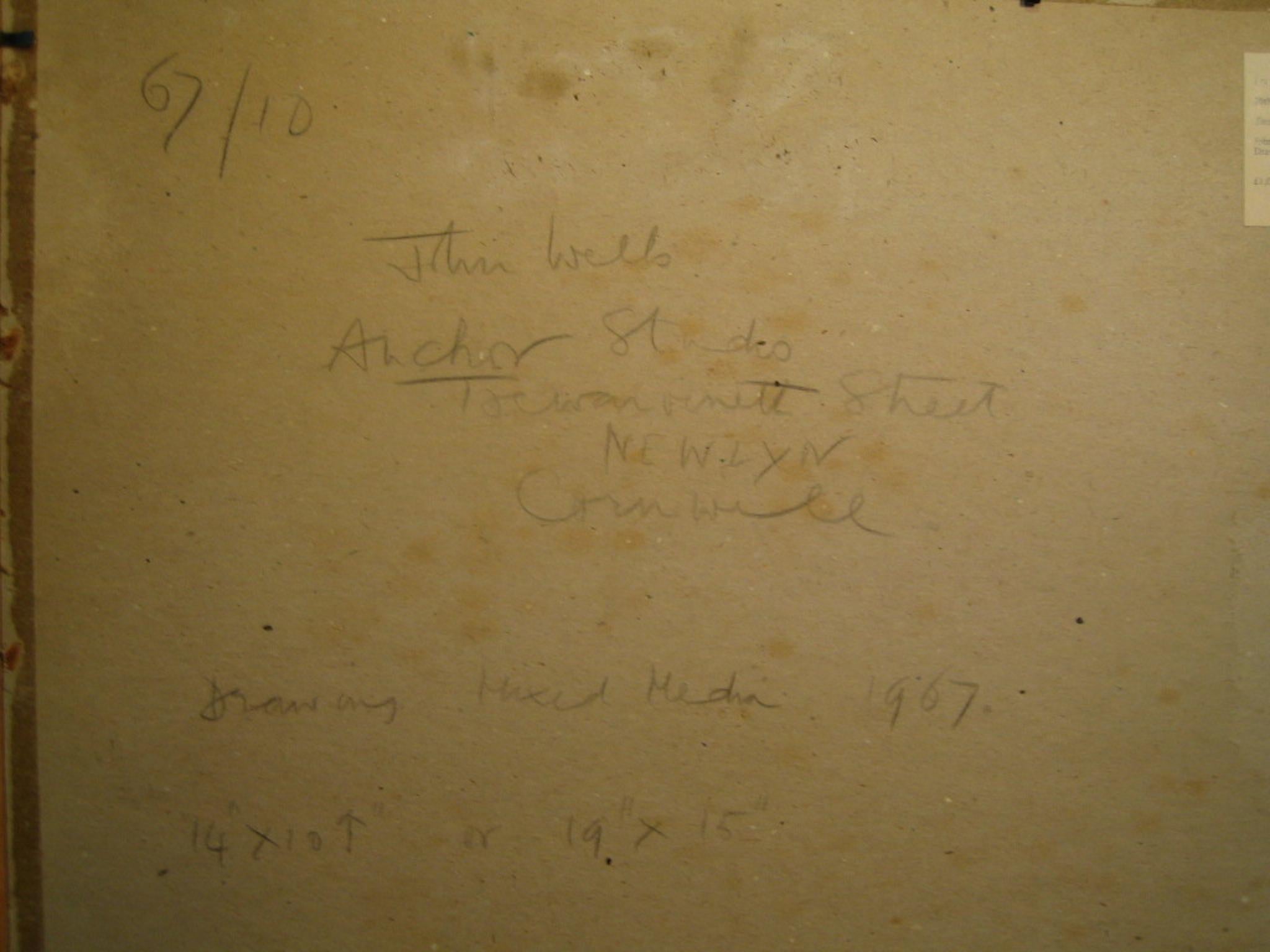 John Wells (British, 1907-2000) Drawing 67/10 
Signed and dated 'John Wells. 67.' (lower left) & dated again '24.10.67' (lower right) Signed, inscribed and dated '67/10 John Wells/1967/Anchor Studio/Trewarveneth Street/NEWLYN.' verso (on the backing