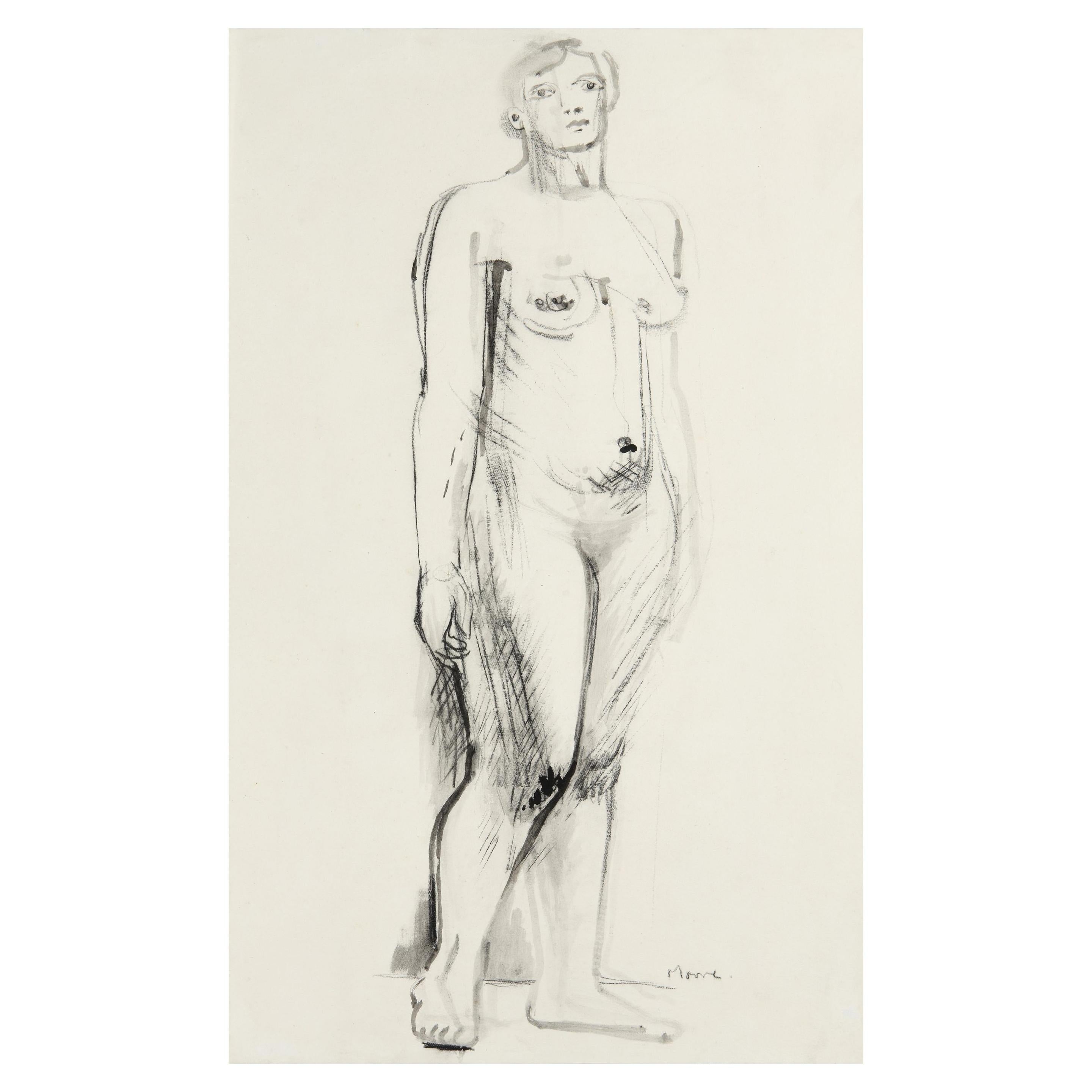 Henry Moore, Standing Nude, Pen, Ink, Charcoal on Paper, Figurative, 1930 Signed