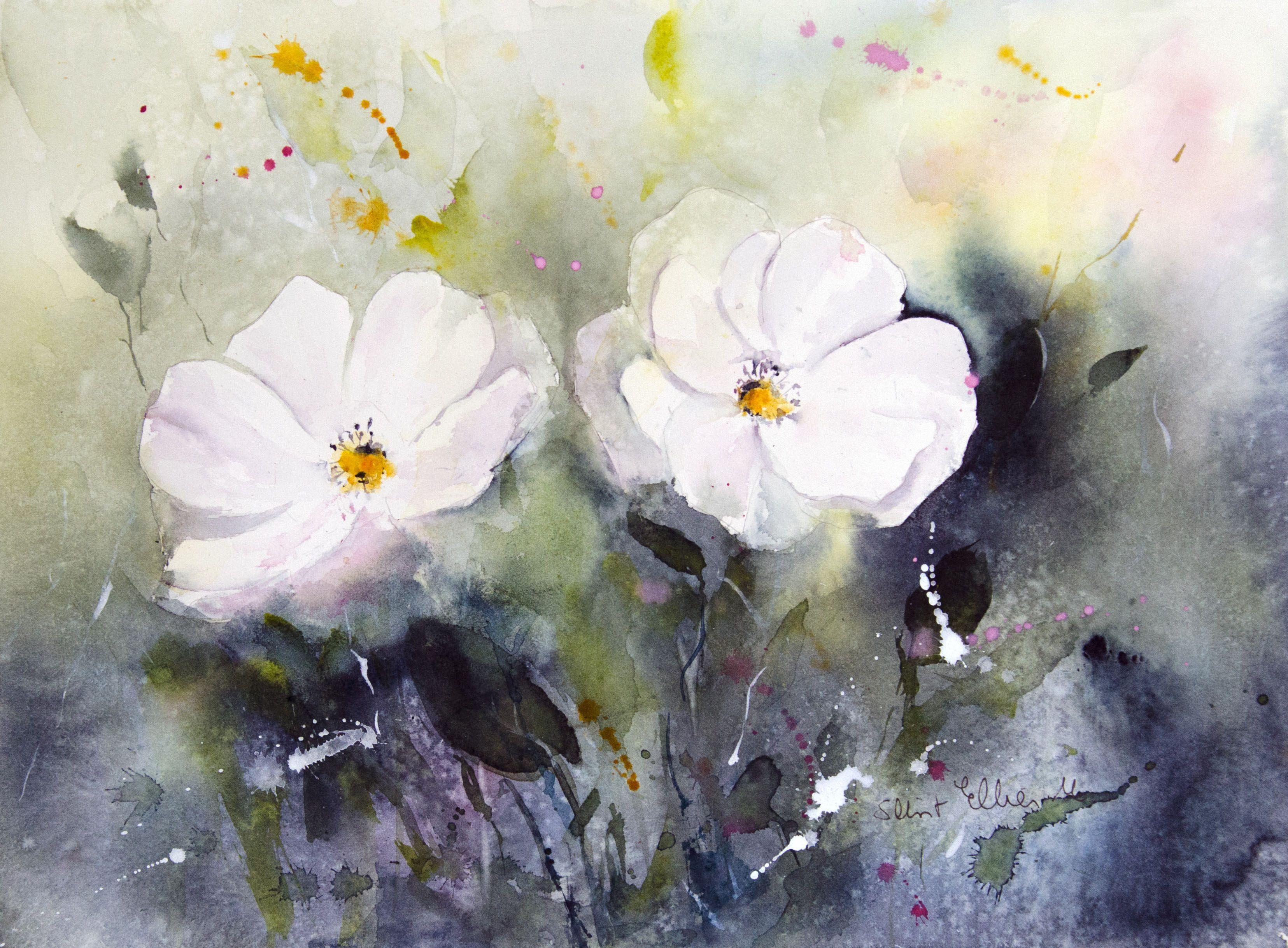 White spring, Painting, Watercolor on Watercolor Paper - Art by Martine SAINT ELLIER