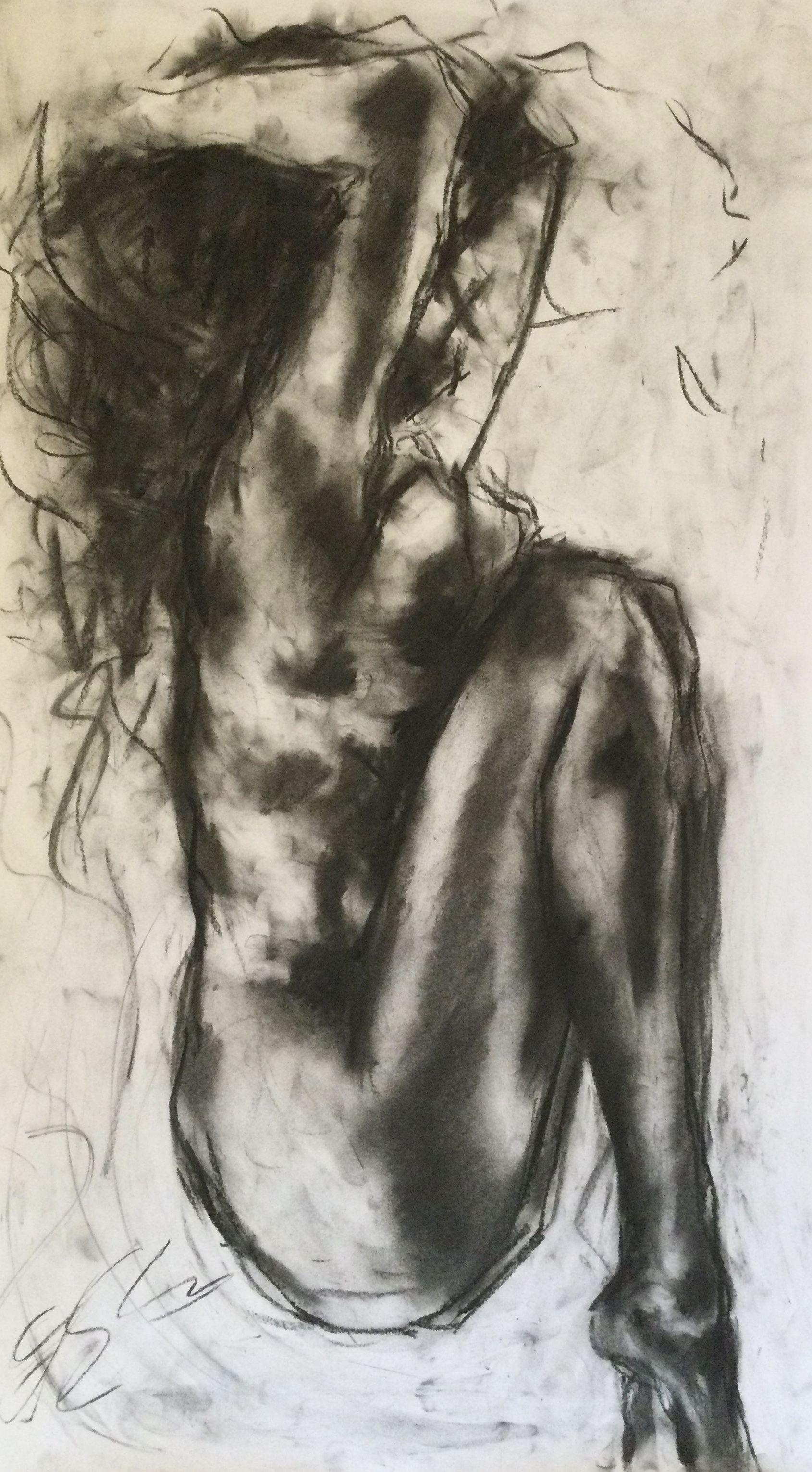 Fall Into My Arms, Drawing, Charcoal on Paper - Art by James Shipton