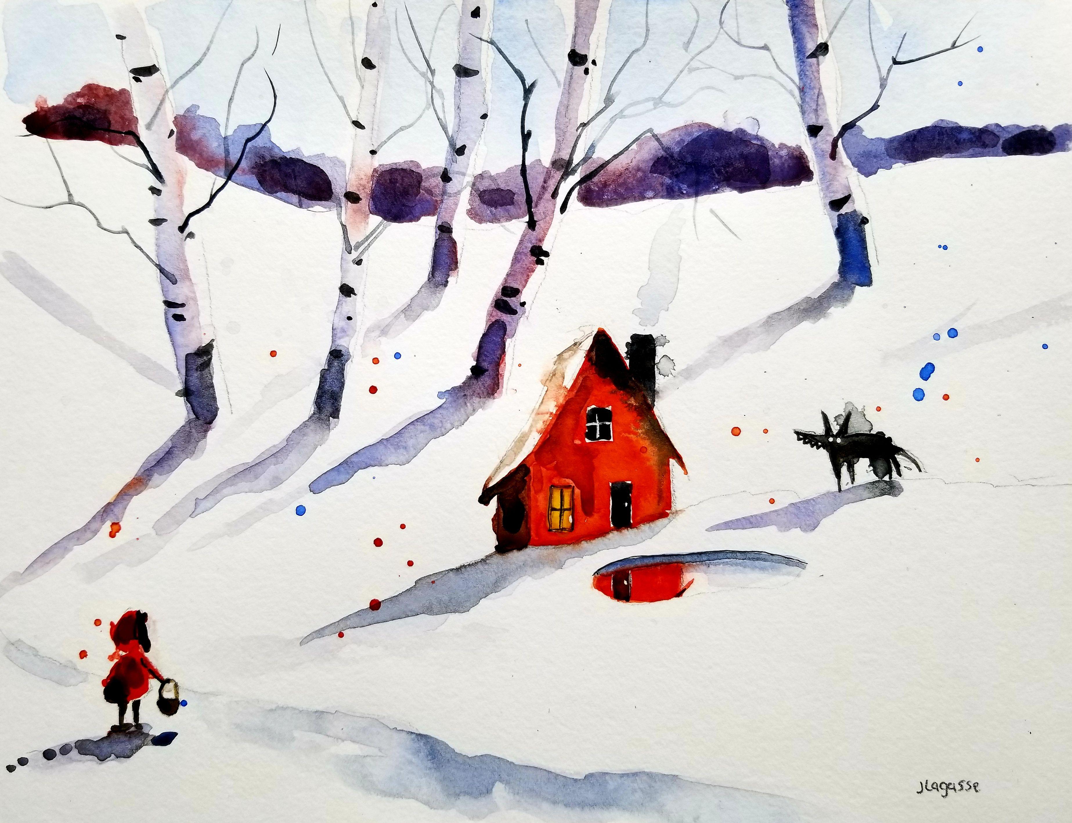 Red Riding Hood, Painting, Watercolor on Watercolor Paper - Art by Jim Lagasse