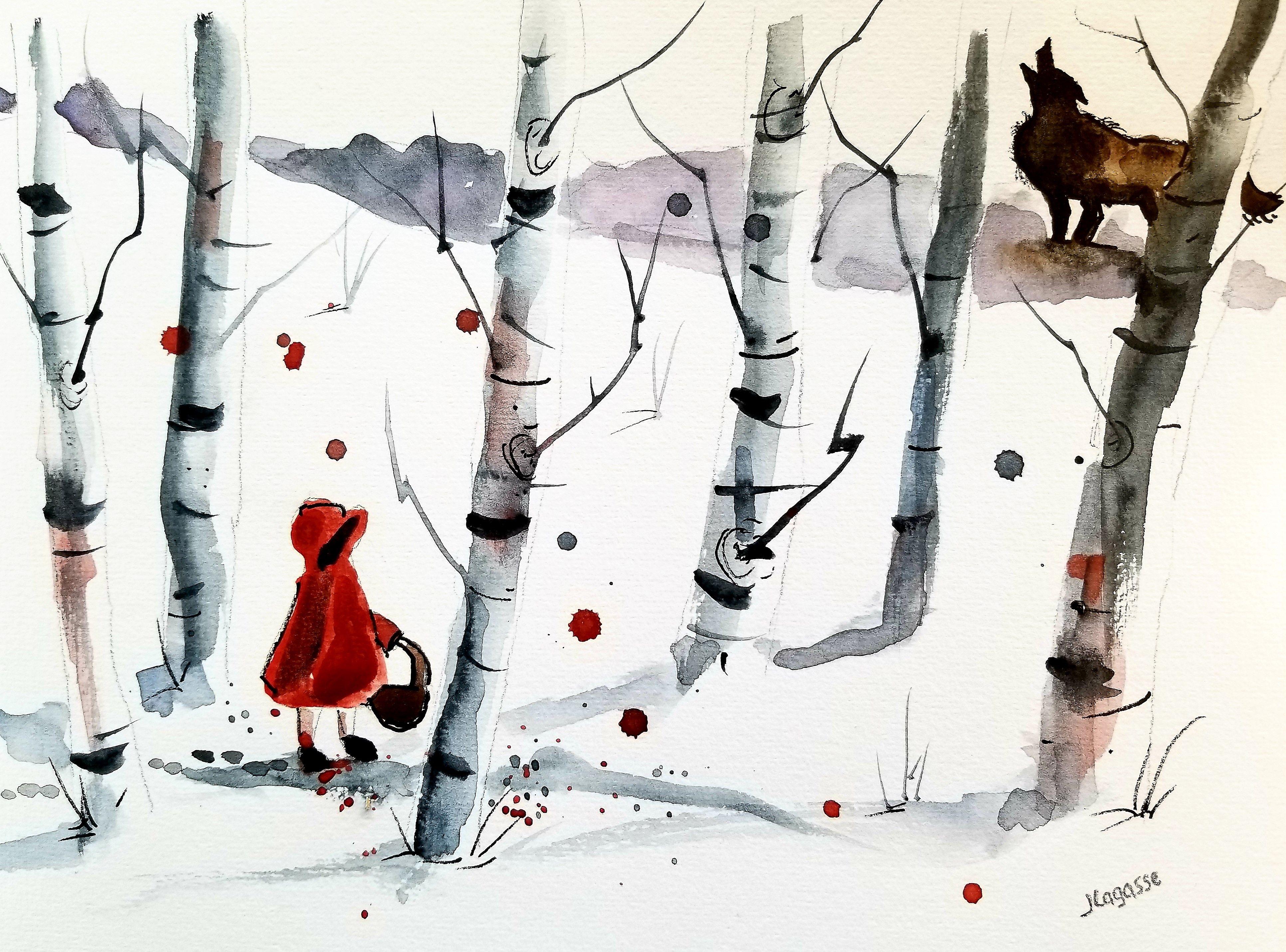 Big Bad Wolf, Painting, Watercolor on Watercolor Paper - Art by Jim Lagasse