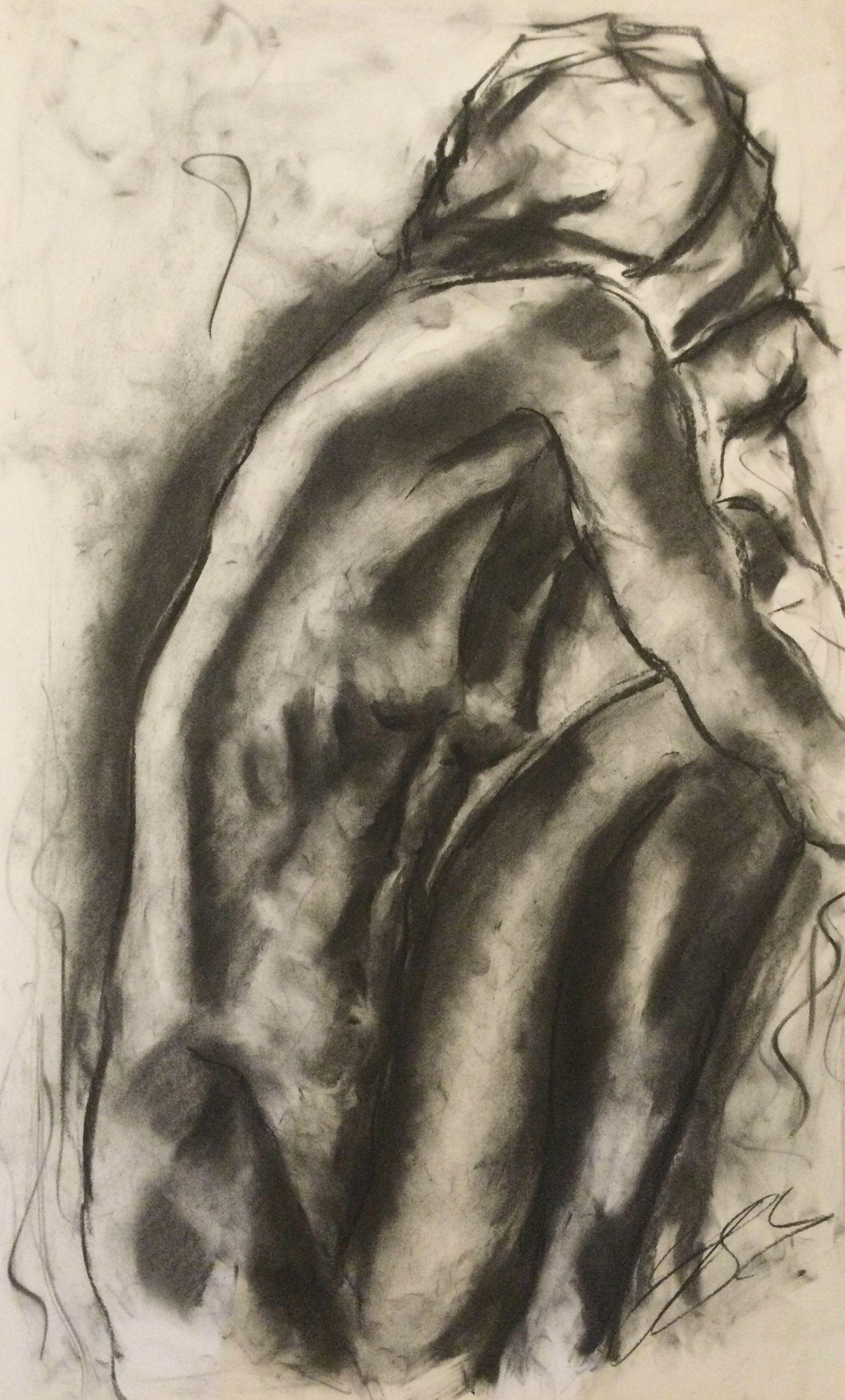 James Shipton Nude - The Thinker, Drawing, Charcoal on Paper