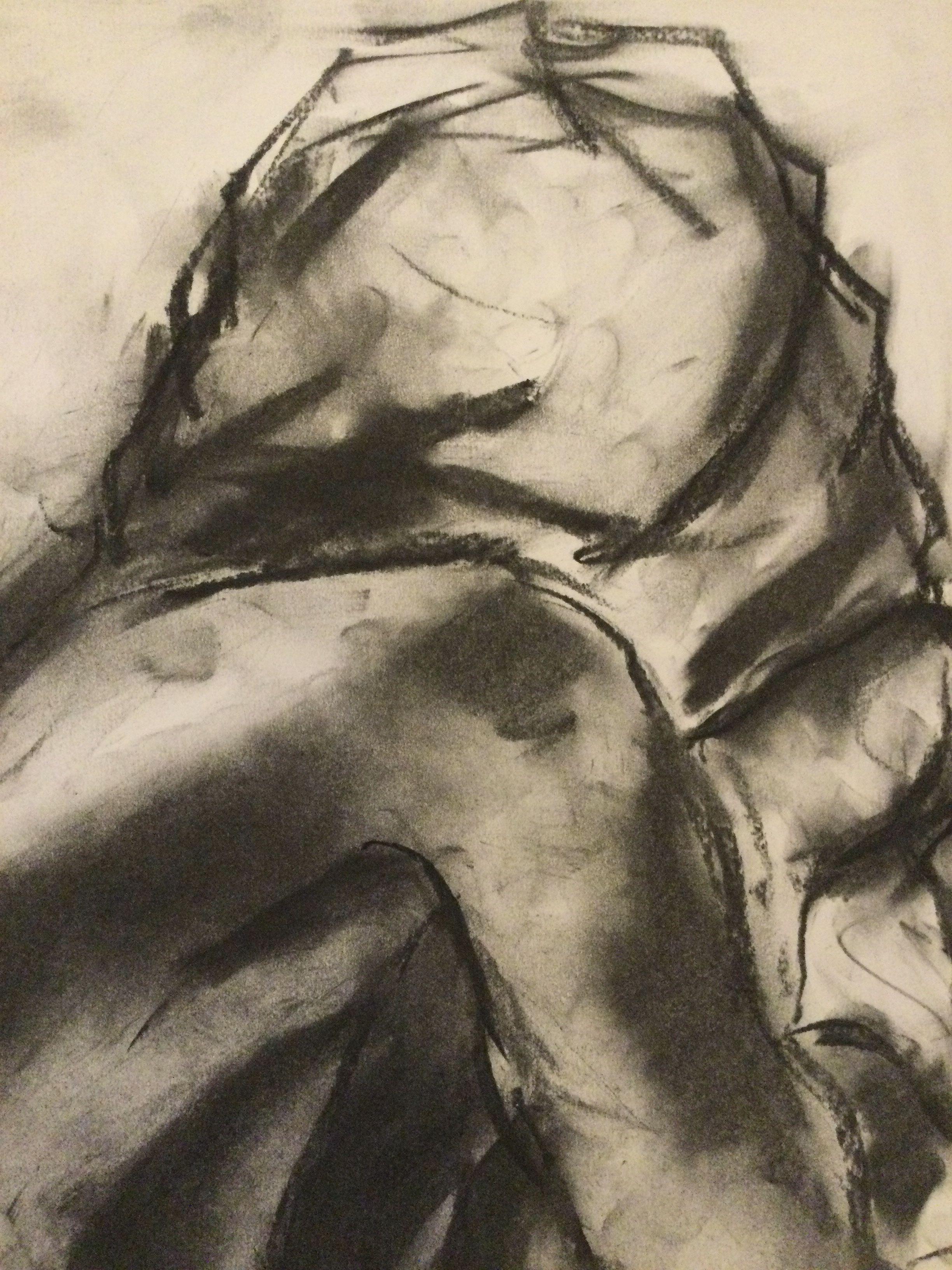 The Thinker, Drawing, Charcoal on Paper - Art by James Shipton
