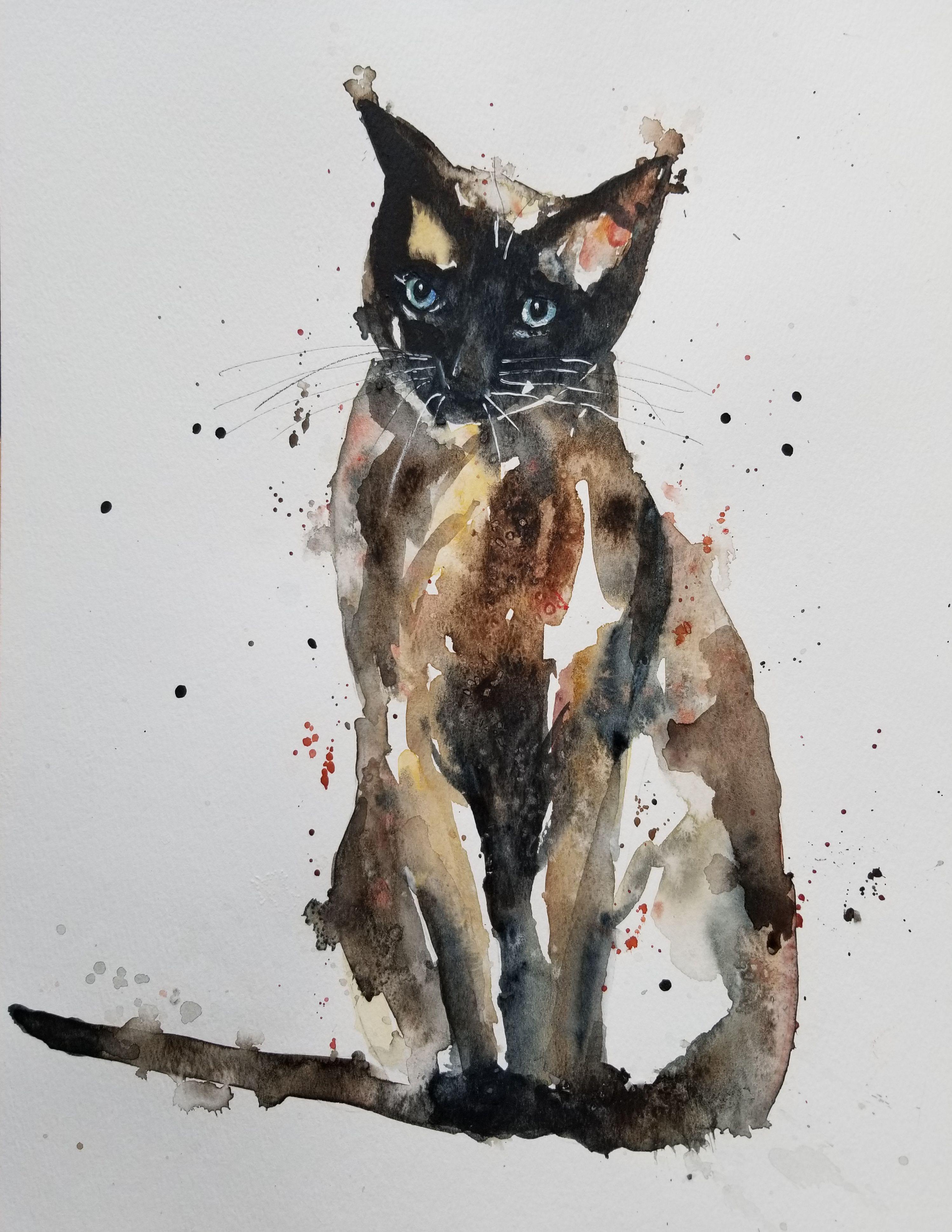 Jim Lagasse Abstract Drawing - Sal the Siamese Cat, Painting, Watercolor on Watercolor Paper