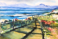 Bay Coastal Drama Half Moon Bay, peinture, aquarelle sur papier aquarelle