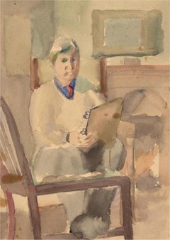 Dorothy Hepworth (1894-1978) - Watercolour, Self-Portrait with Chair