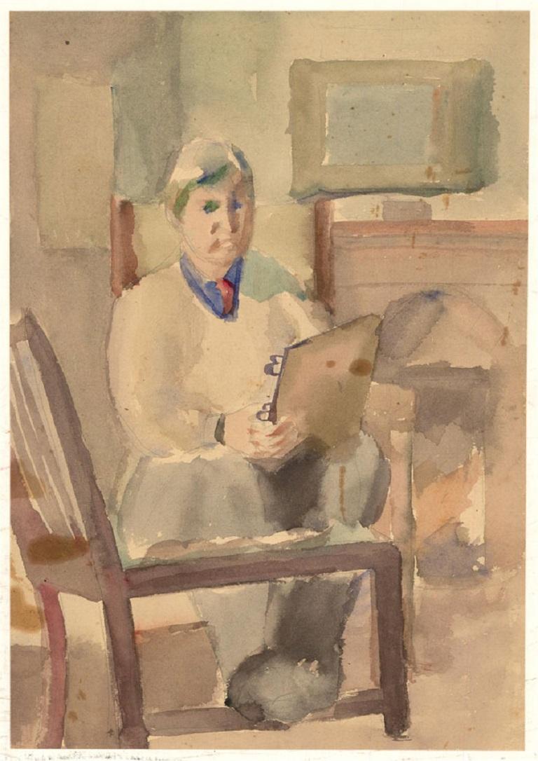 Dorothy Hepworth (1894-1978) - Watercolour, Self-Portrait with Chair 1