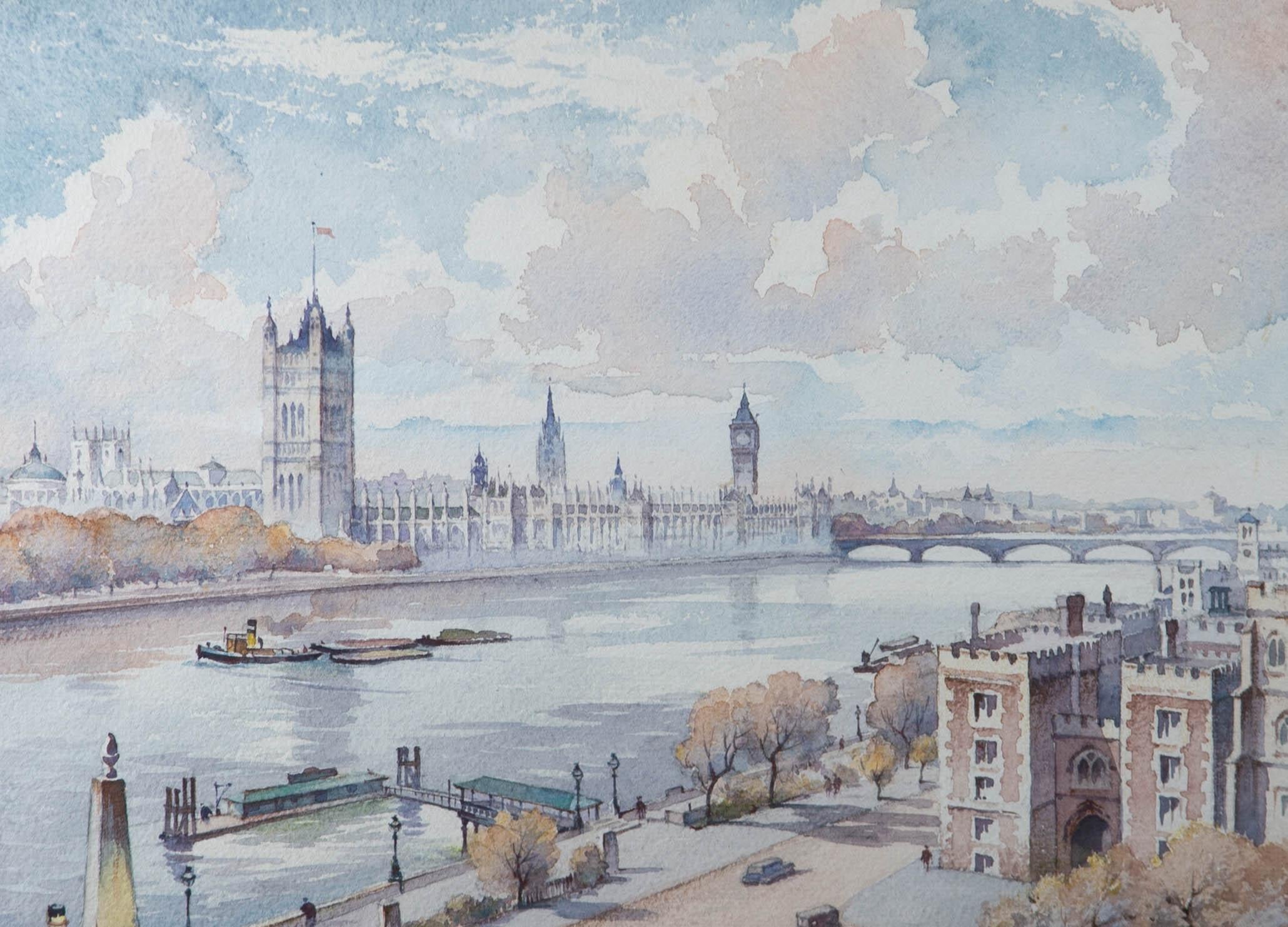 Emerson Harold Groom A.R.E. - Mid 20th Century Watercolour, Houses Of Parliament 1