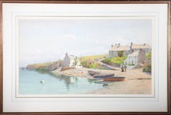 Frank Hewett (c.1854-1932) - 1900 Watercolour, Devon Fishing Village