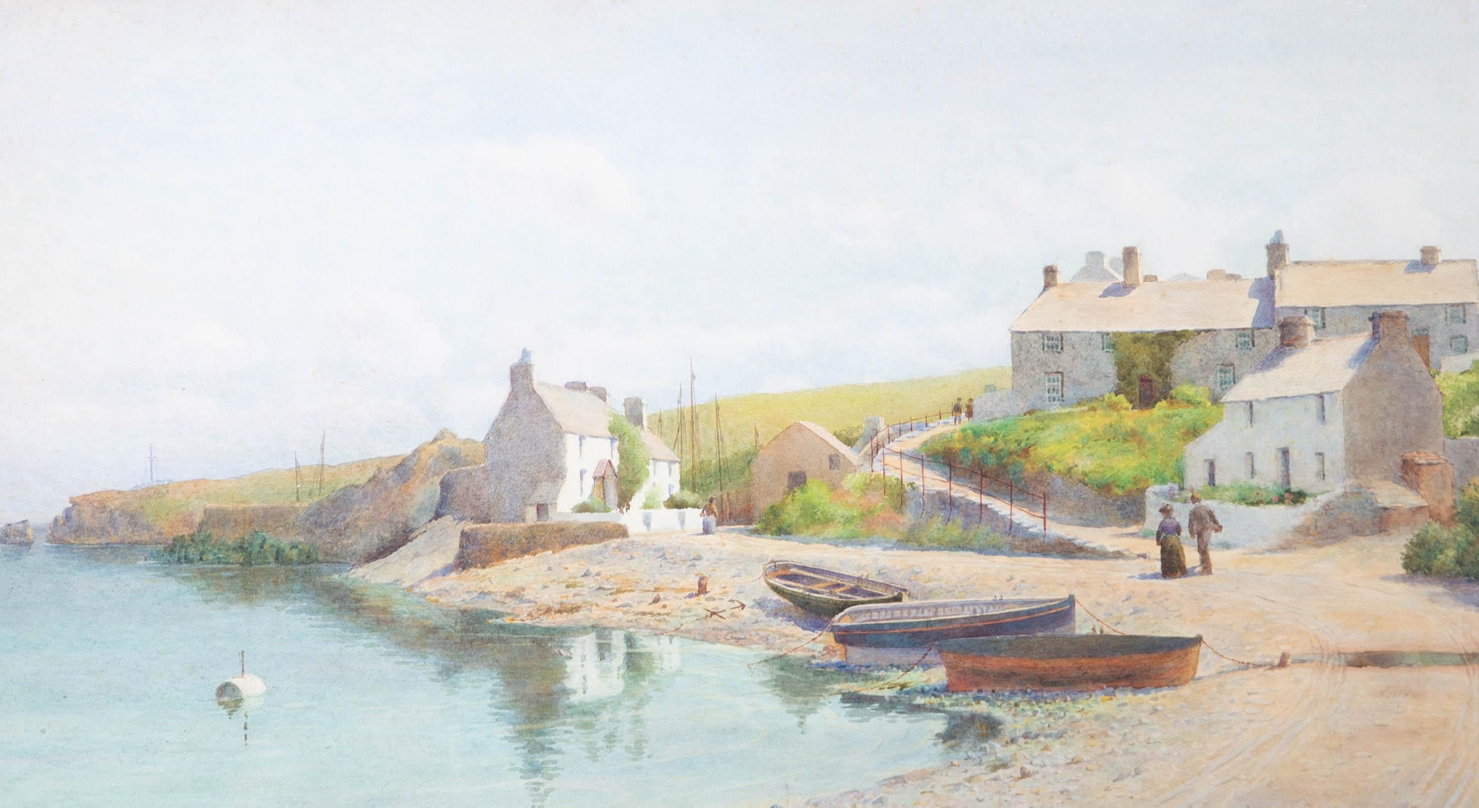 Frank Hewett (c.1854-1932) - 1900 Watercolour, Devon Fishing Village 1