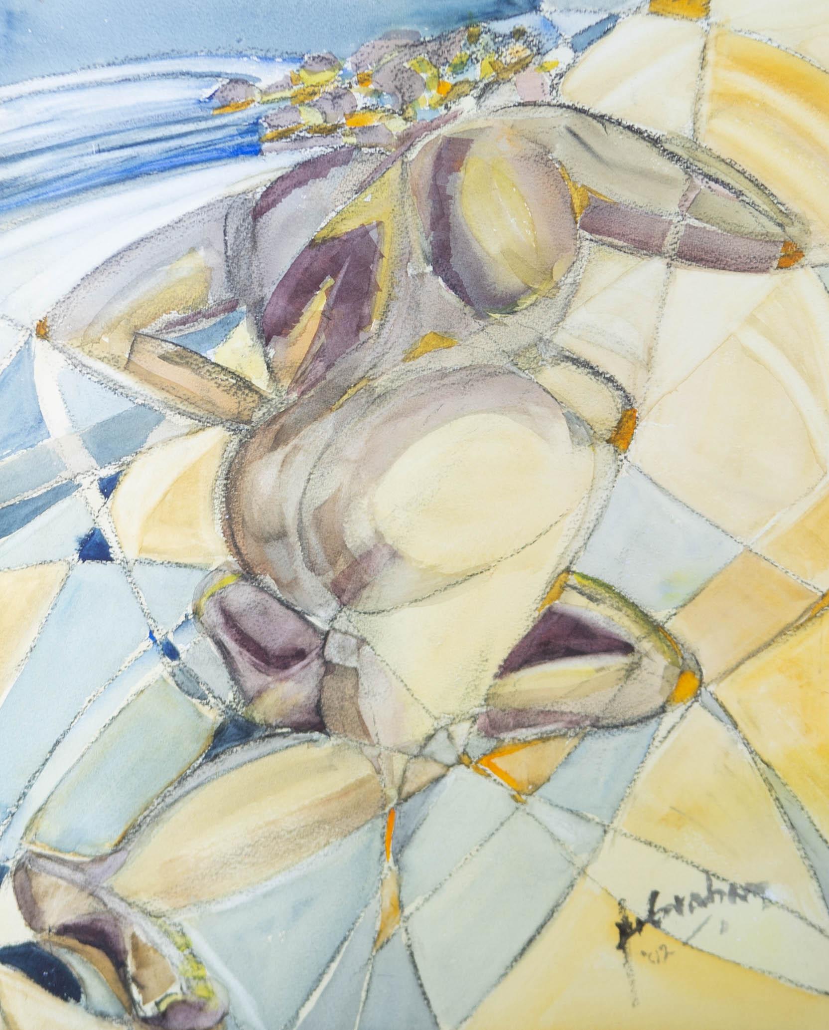 Unknown Abstract Drawing - 2002 Watercolour - Abstracted Figure in Yellow