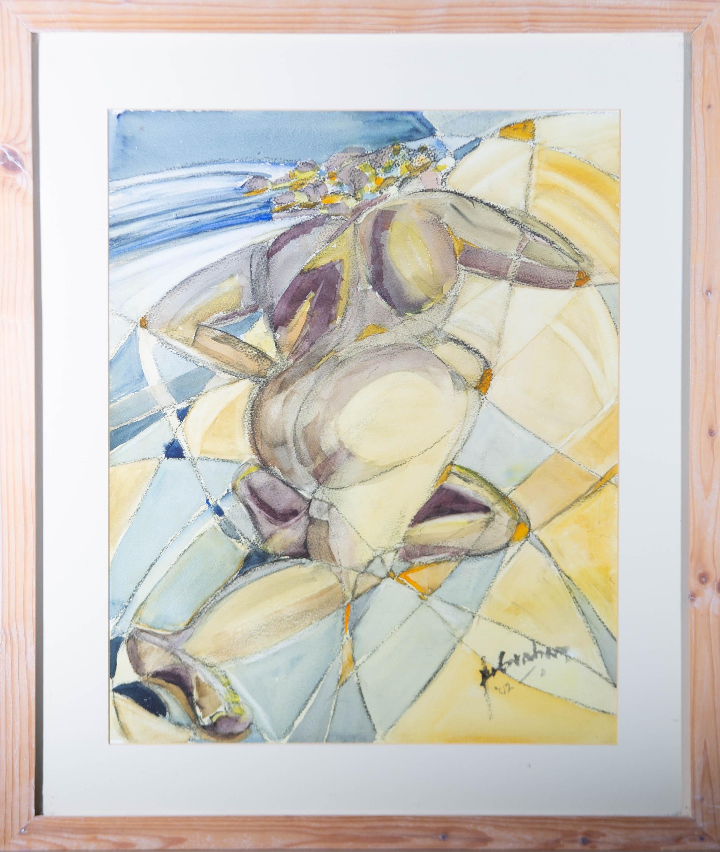2002 Watercolour - Abstracted Figure in Yellow - Art by Unknown