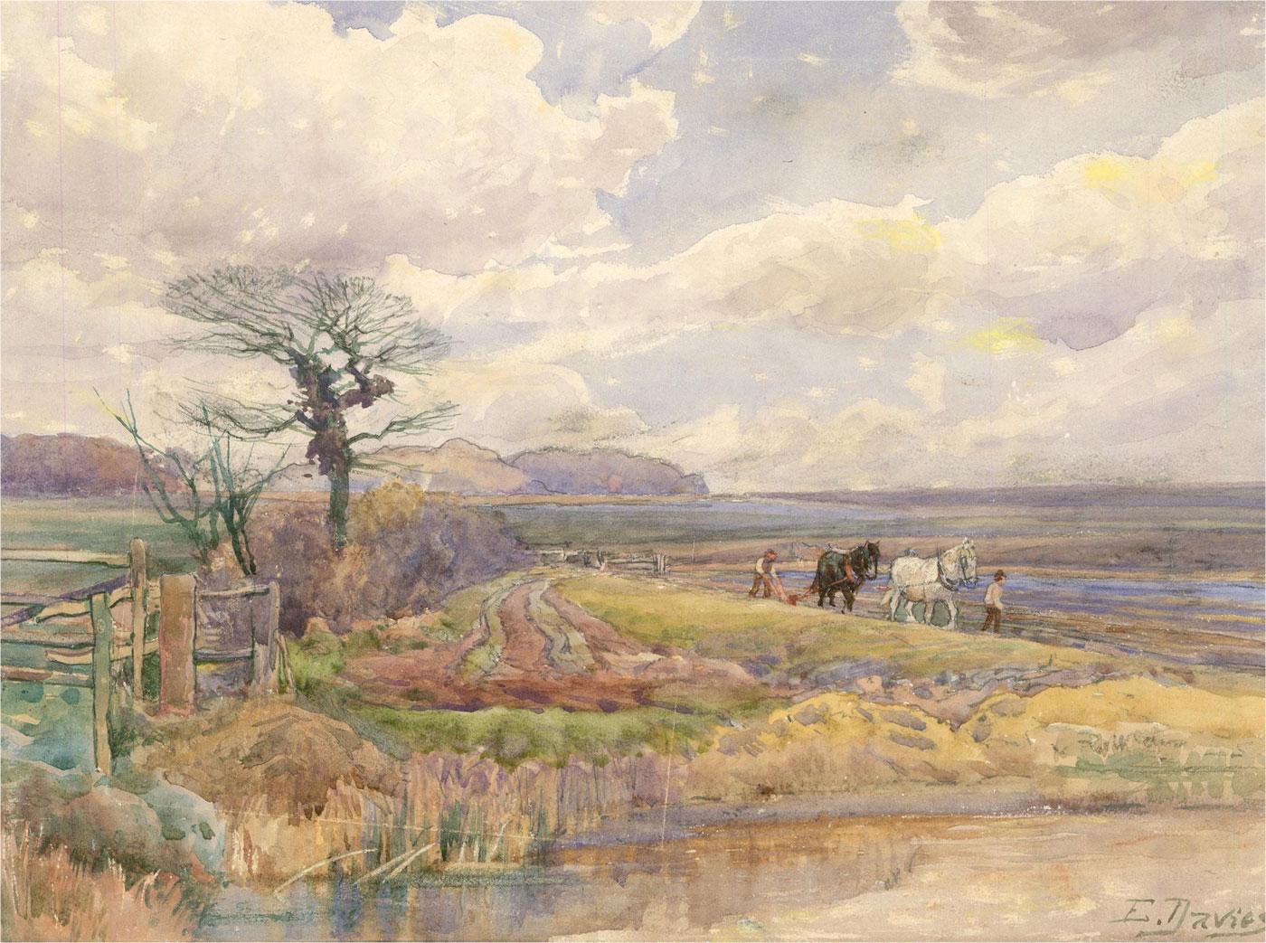 Edward Davies RI (1841-1920) - Late 19th Century Watercolour, Horses Ploughing 2