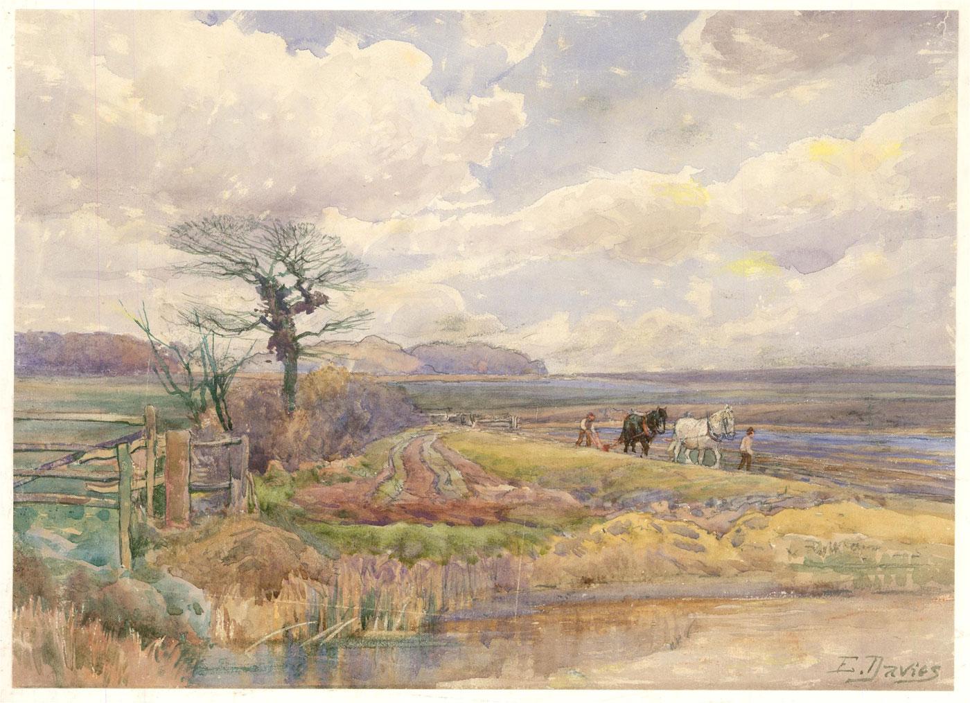 Edward Davies RI (1841-1920) - Late 19th Century Watercolour, Horses Ploughing 3
