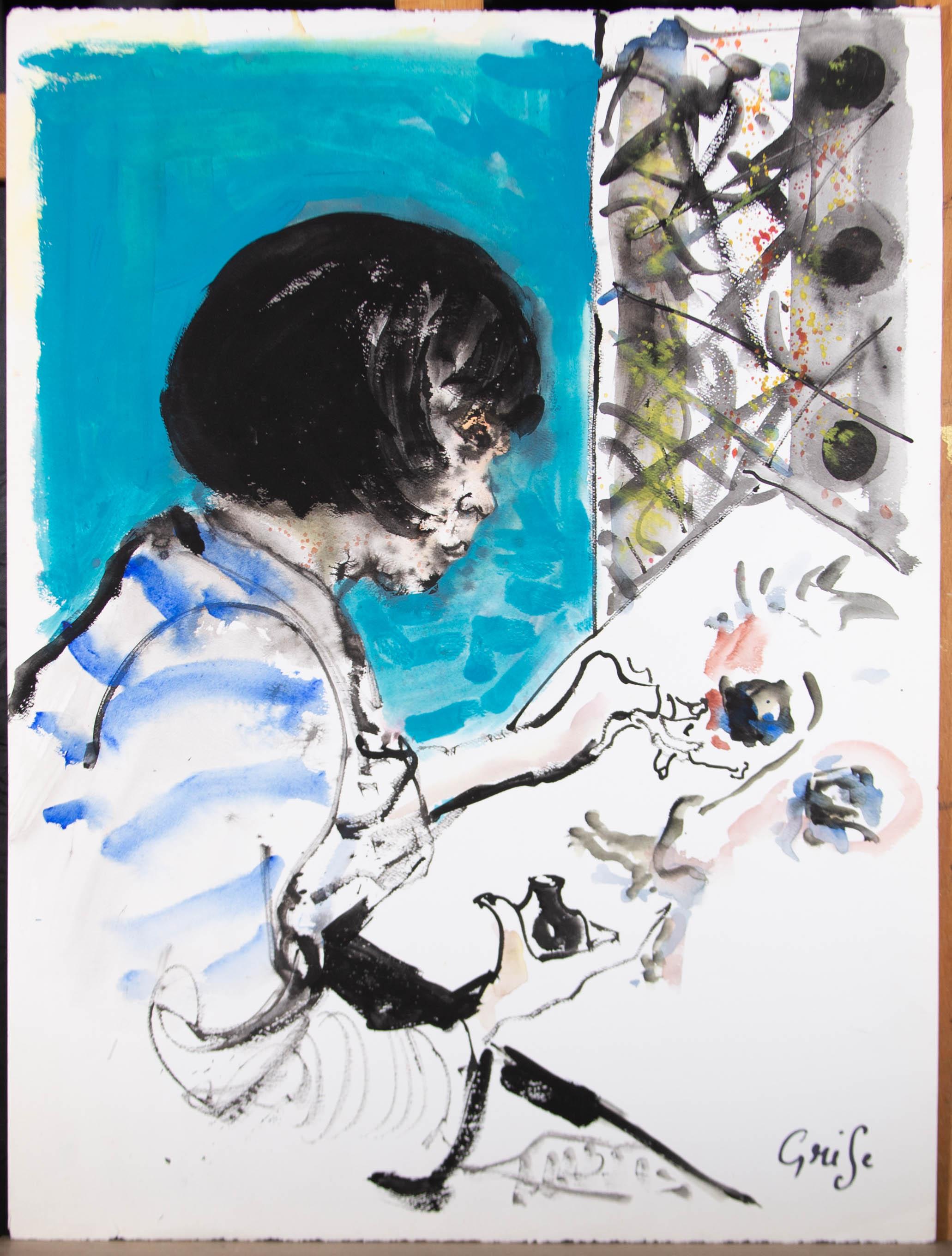 Hendrik Grise (1917-1982) - 20th Century Watercolour, Girl Painting 3