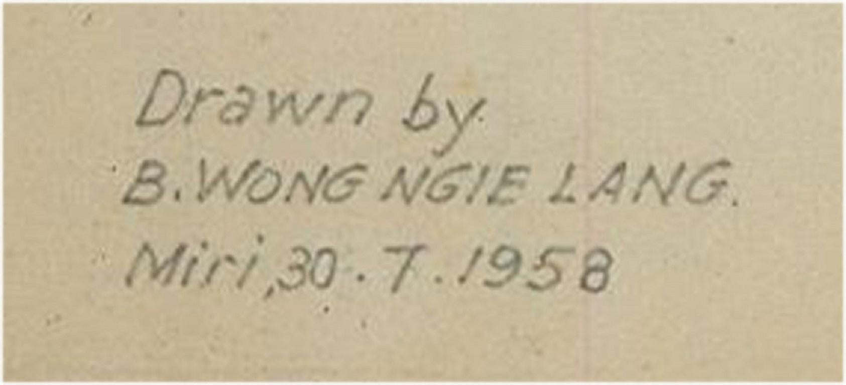 B. Wong Ngie Lang - Mid 20th Century Charcoal Drawing, The Romantic 2