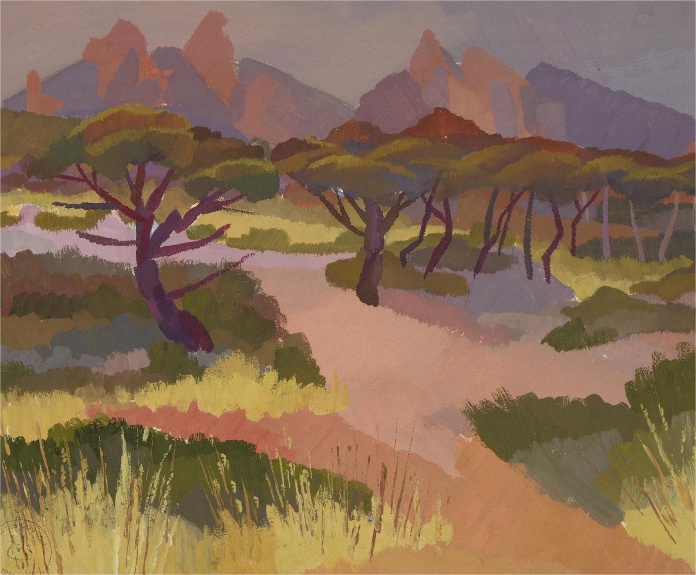 Maurice Colasson (1911-1992) - Contemporary Gouache, Scrub Land At Sunset 1