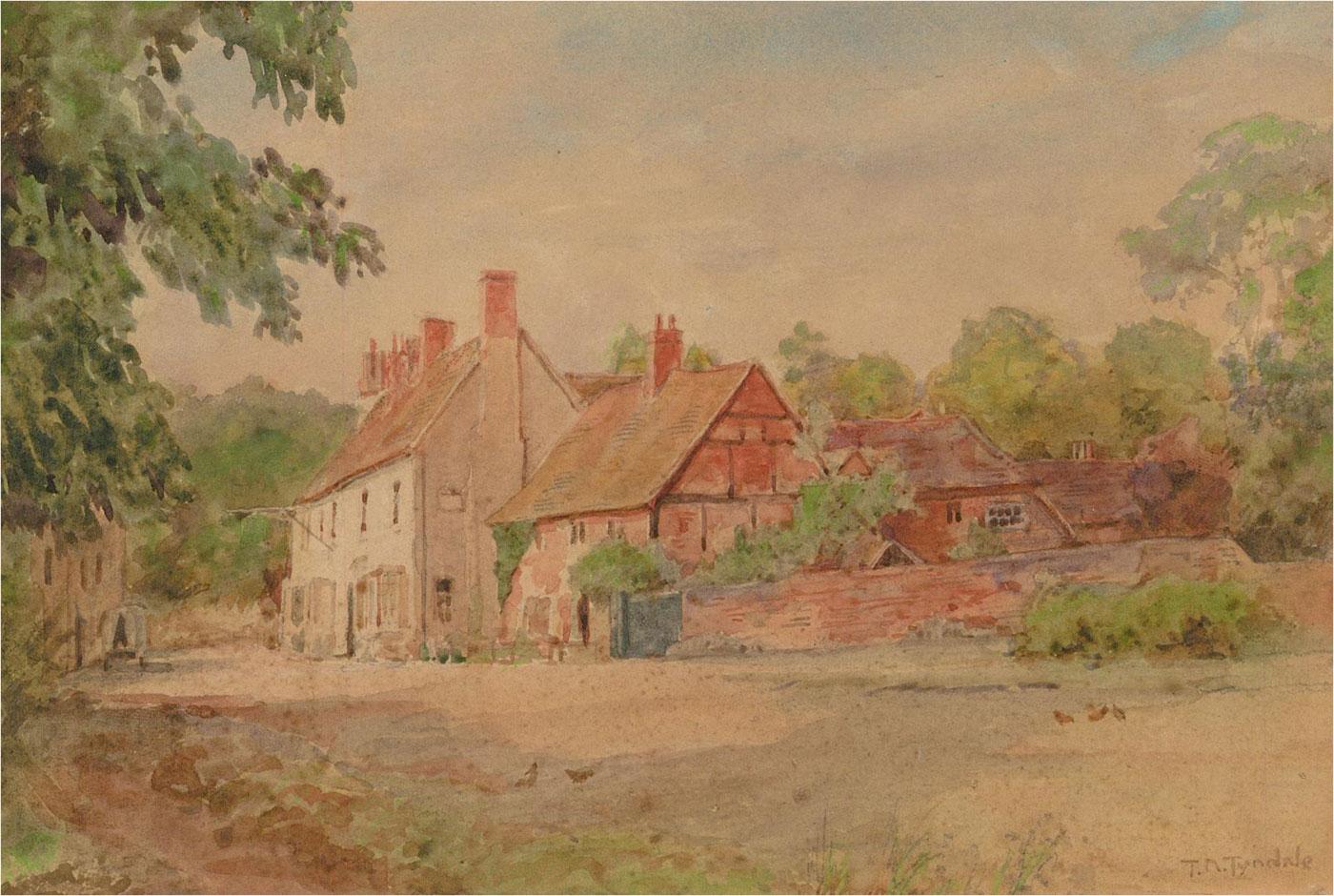 A beautiful watercolour of English country cottages. Presented in a cream double mount. Signed to the lower-right edge. On wove.
