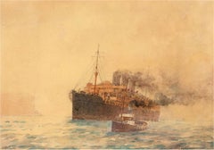 Vintage John Charles Allcot (1888-1973) - 1924 Watercolour, RMS Narkunda
