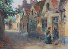 W. Cecil Dunford RDS FRSA (1885-1969) - Watercolour, Afternoon Gossip, Bruges