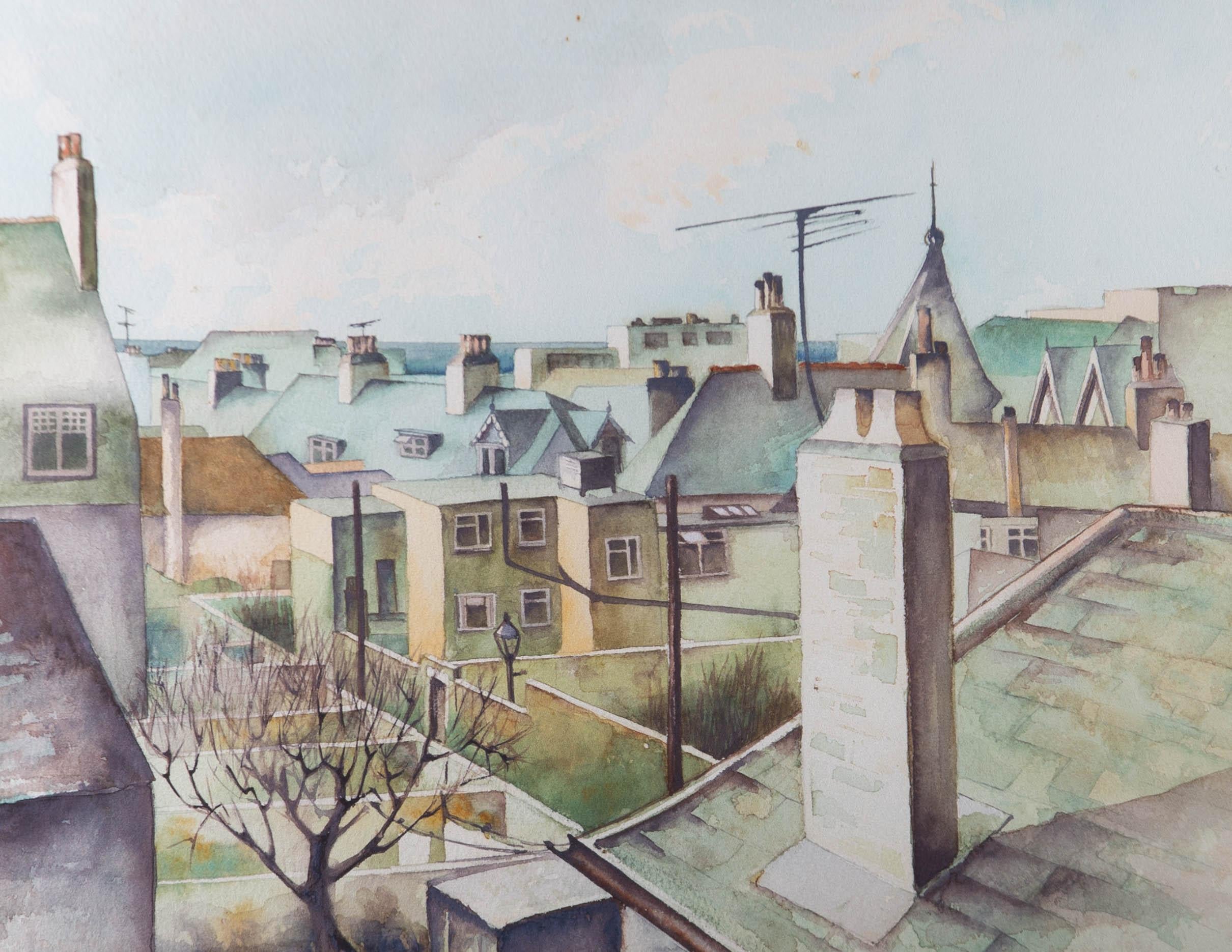 Ruth J. Pilkington ROI - Aquarell des 20. Jahrhunderts, Ansicht von Gwen's Flat 3
