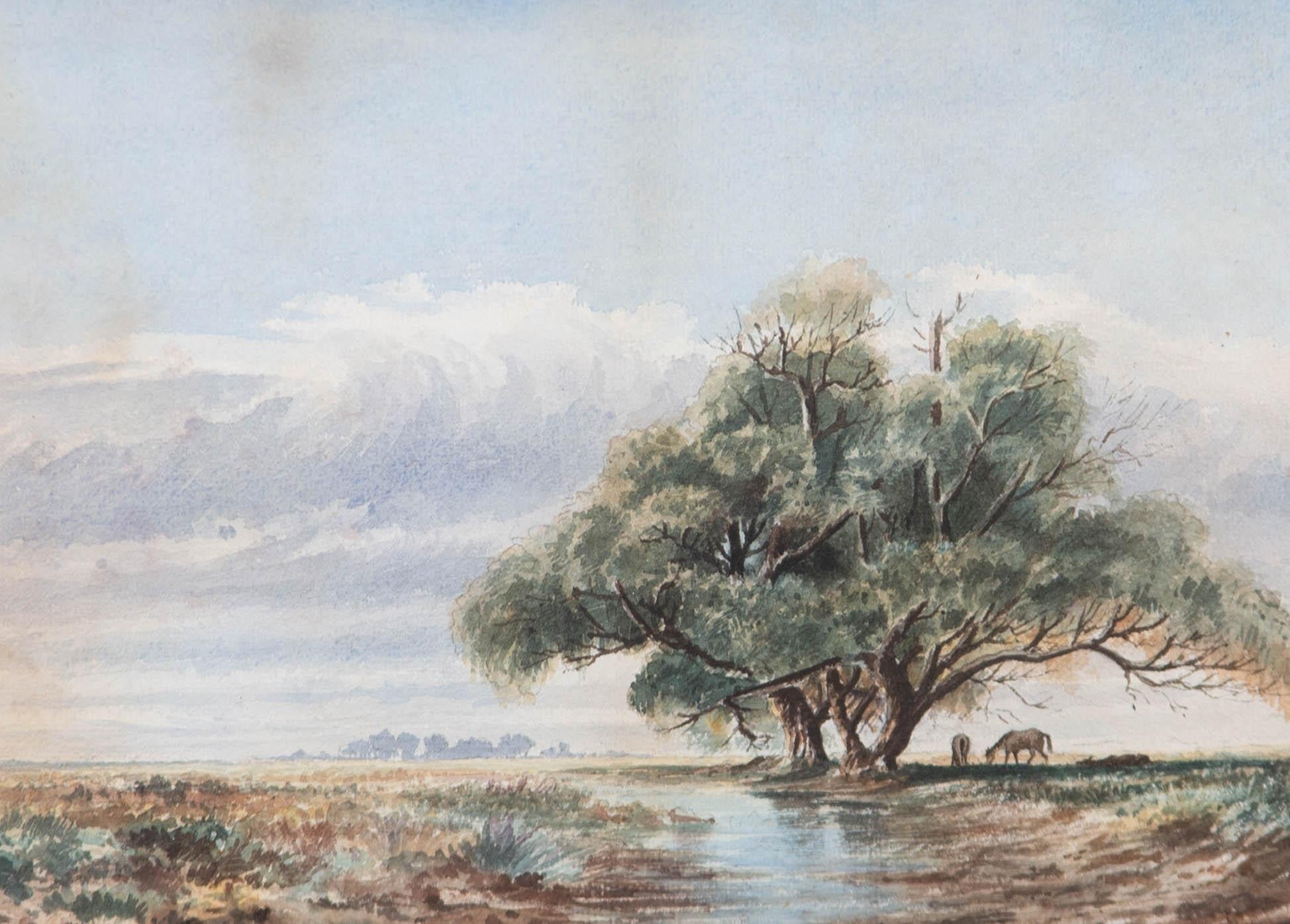 L. Travers - 1888 Watercolour, Horses Under a Tree 1