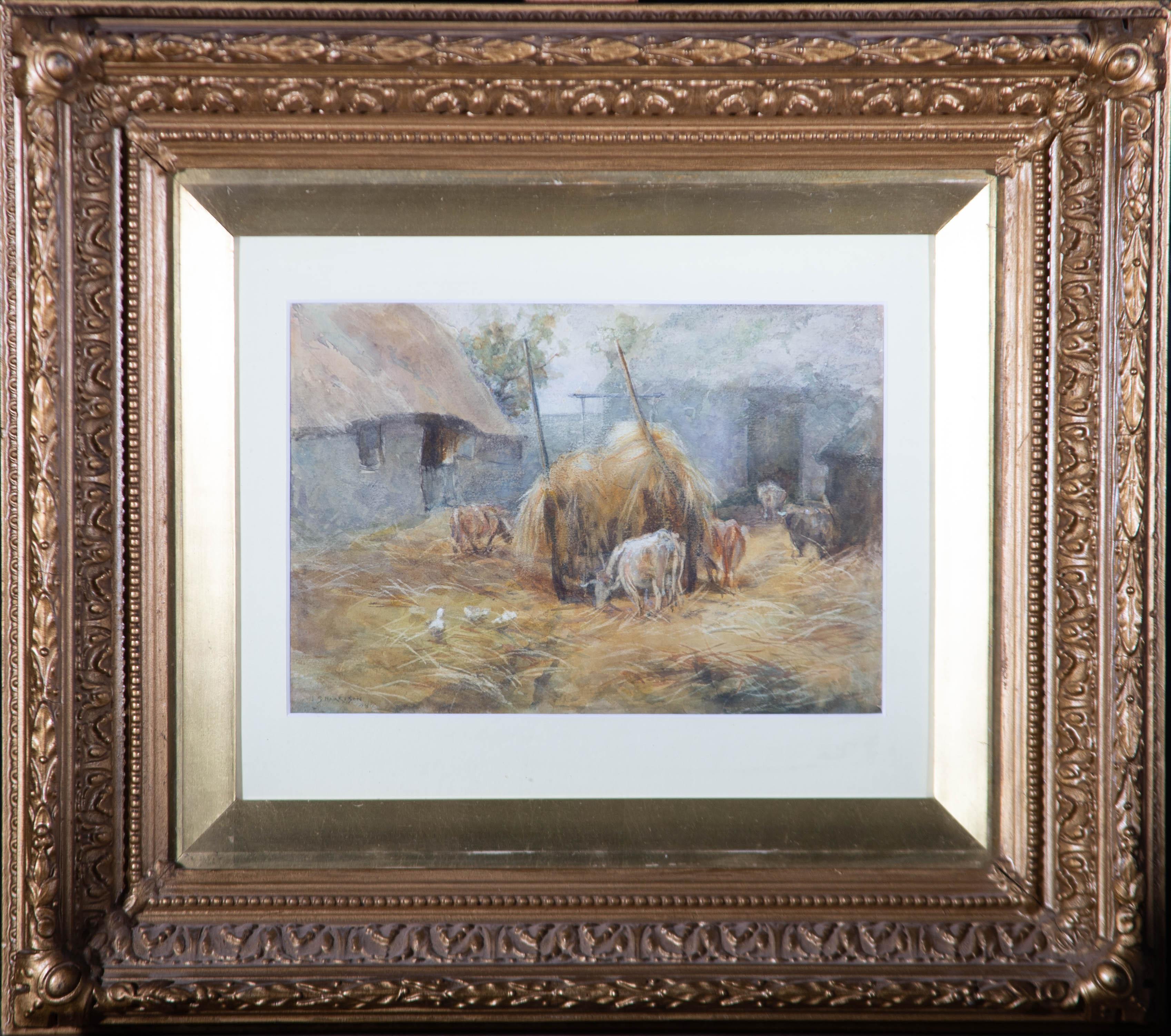 J.S. Harrison - 1908 Watercolour, Pastoral Scene 1