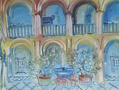 Alan Halliday: "Courtyard in Carmona", Watercolour Painting