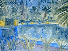 AlanHalliday: "Pool at the Jardin Majorelle", Watercolour Painting