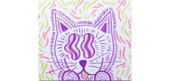 Bonus Kitty, Aquarellpapier-Zeichnung, Pop-Art, Katze mit grafischem Wellenmuster