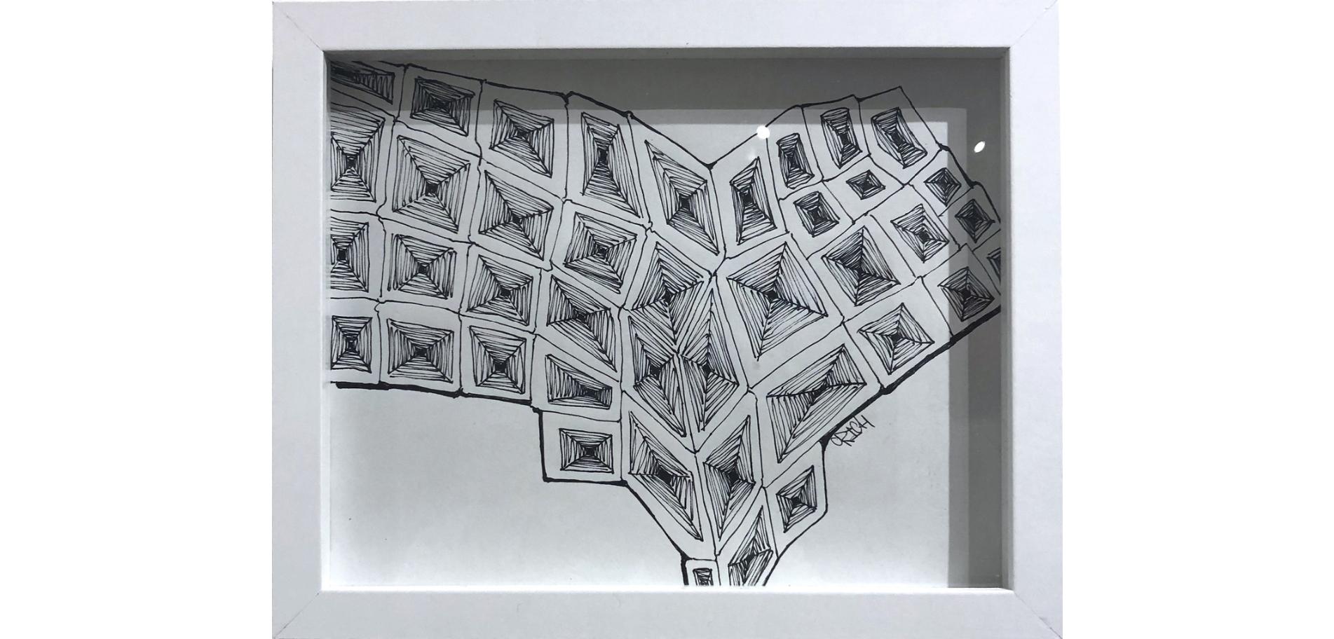 Maelstrom Zeichnung 2, Schwarz-Weiß-Tinte auf Papier Zeichnung, Geometrische Abstraktion – Art von Clarence Rich
