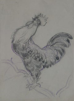 Singing Rooster, Colour Crayon and Pencil on Paper by Georges Manzana Pissarro