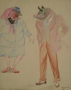 Madame la Dinde et Monsieur Cochon, Watercolour & Colour Crayon on Paper