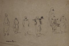 Arab Market's Scene, Pencil on Brown Paper by Georges Manzana Pissarro