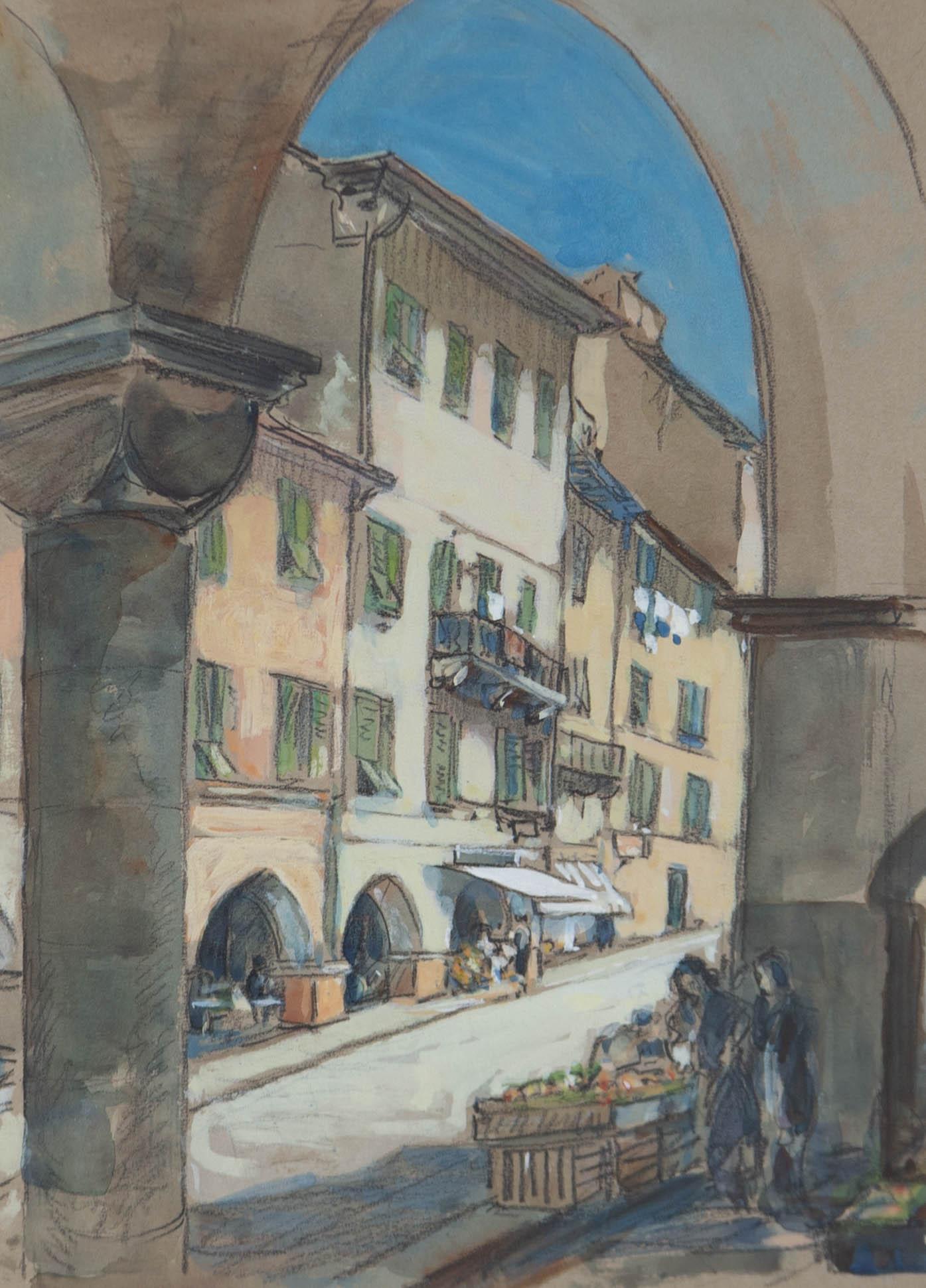 Mid 20th Century Gouache - Italian Street Scene - Art by Unknown