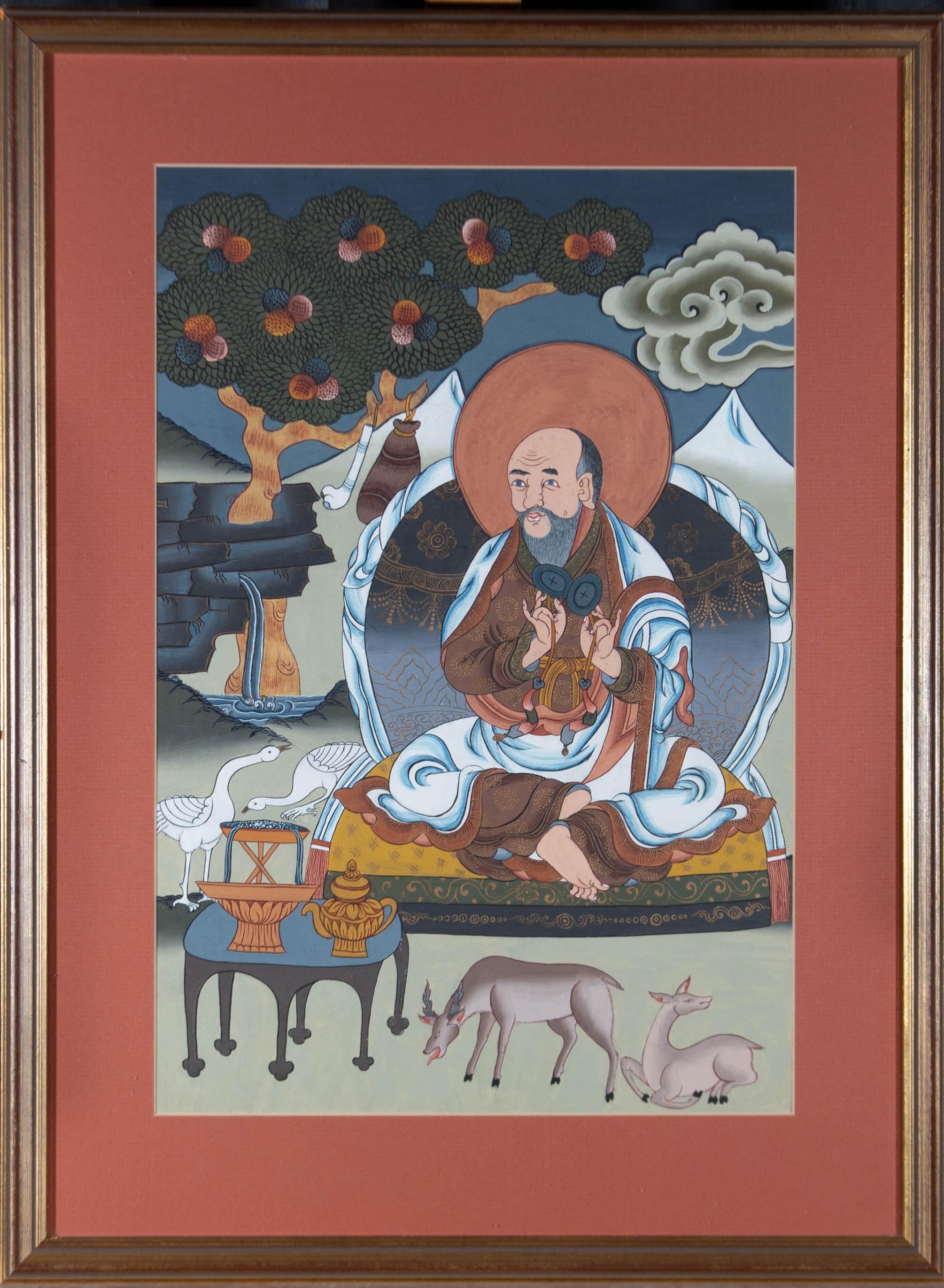 Unknown Portrait - Persian School Contemporary Gouache - Deity Surrounded By Animals