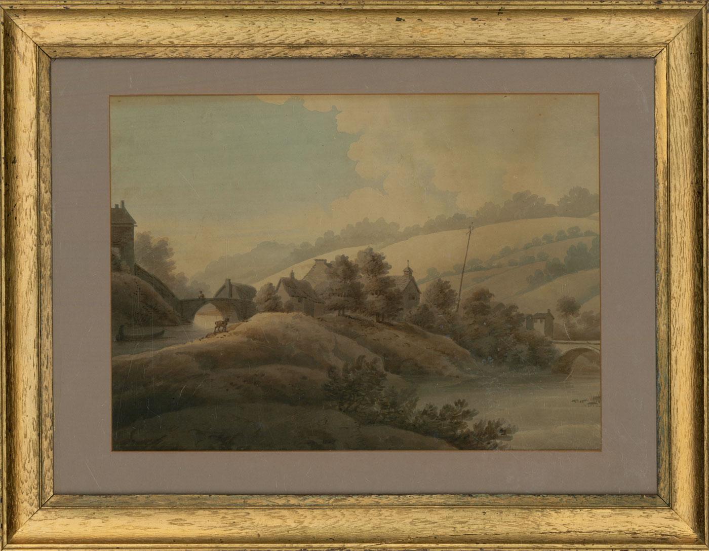 Late 18th Century Watercolour - Rural Village - Brown Landscape Art by Unknown