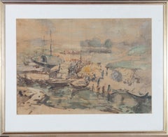 1972 Watercolour - Impressionist Harbour