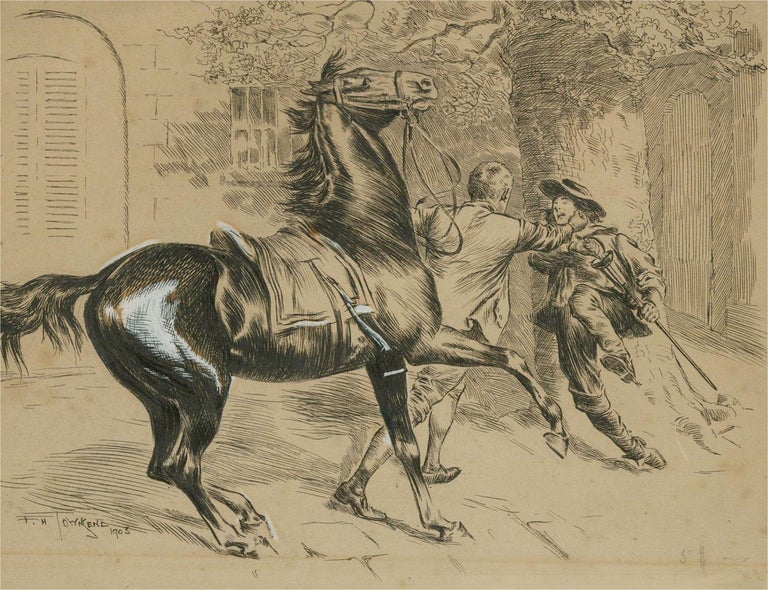 Frederick Henry Townsend (1868â€“1920) - 1903 Pen and Ink Drawing, Surprise Atta - Brown Animal Art by Frederick Henry Townsend