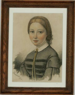 Antique George Morosini (d.1882) - Mid 19th Century Chalk Pastel Drawing, Young Woman