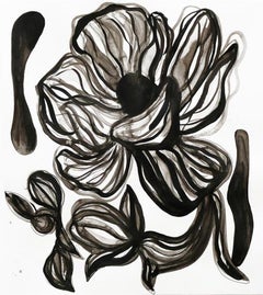 Elio - contemporary floral botanical minimal abstract painting, black and white