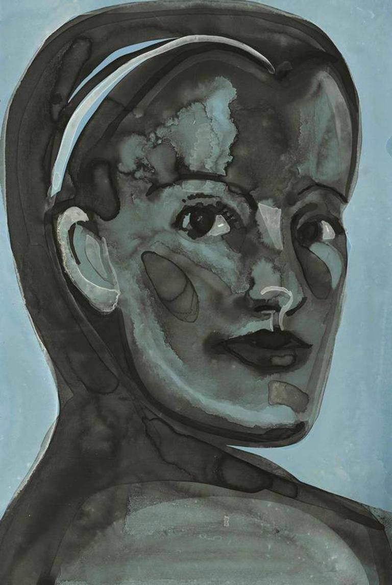 Margaux Smith Portrait - Matilda - contemporary emotive bold blue portrait painting, figurative artwork