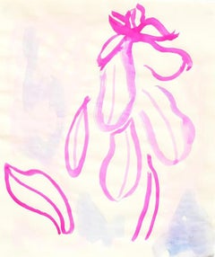 Soft Flora #4 - hot pink contemporary floral minimal abstract line painting
