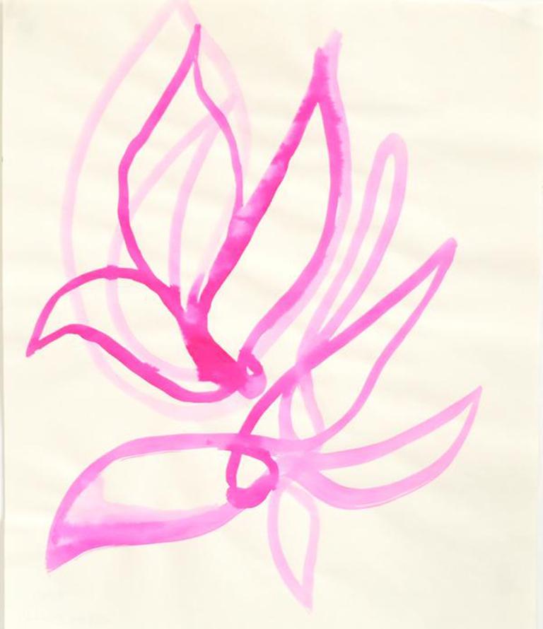 Soft Flora #8 - bold pink contemporary floral minimal abstract line painting - Art by Adria Mirabelli